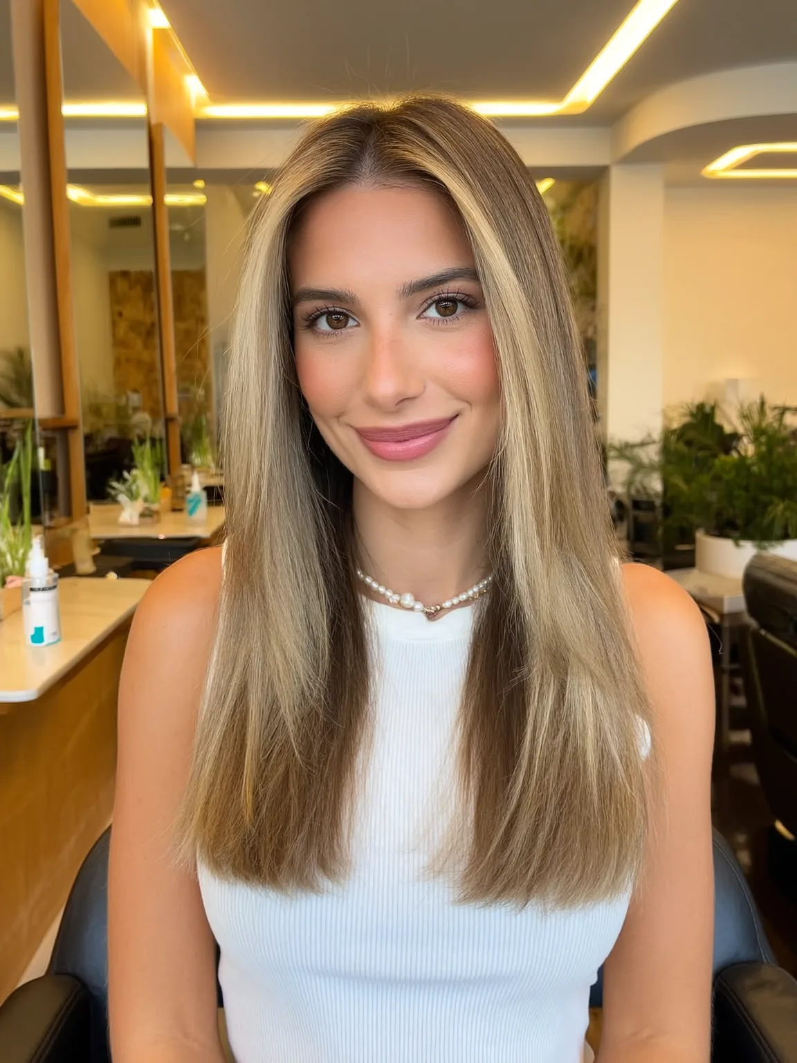 Honey Blonde Balayage with Long Straight Layers